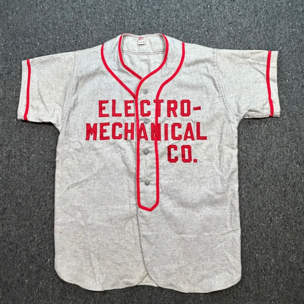 1950's Southern Vintage Men M Electro-Mechanical Co Baseball Jersey Grey Red #16
